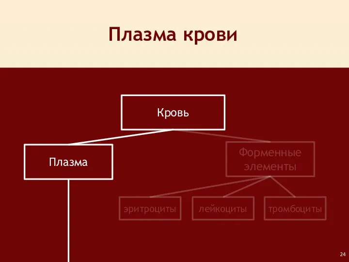 Кровь Плазма Форменные элементы лейкоциты тромбоциты эритроциты Плазма крови