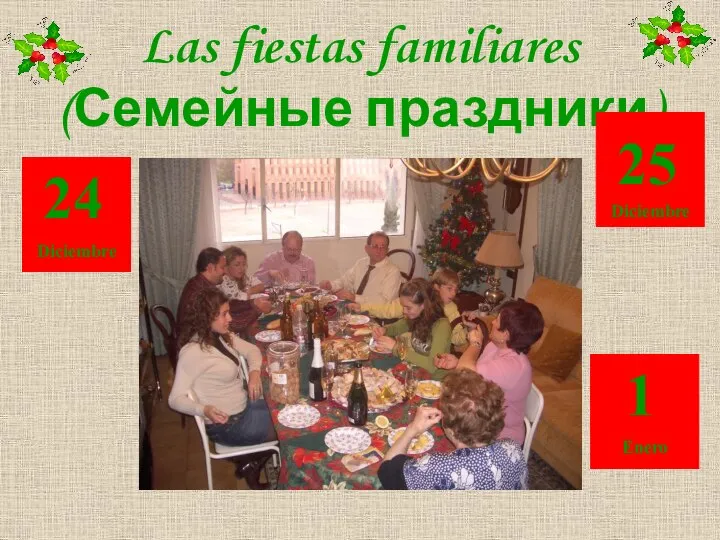 Las fiestas familiares (Семейные праздники) Diciembre 24 25 Diciembre 25 Enero 1