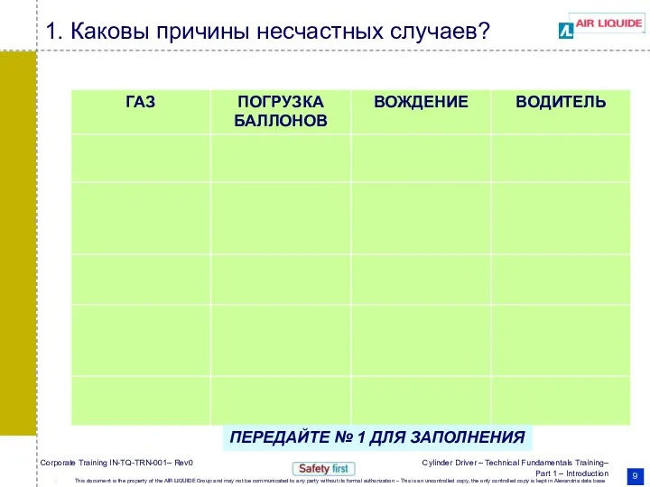 1. Каковы причины несчастных случаев? ПЕРЕДАЙТЕ № 1 ДЛЯ ЗАПОЛНЕНИЯ