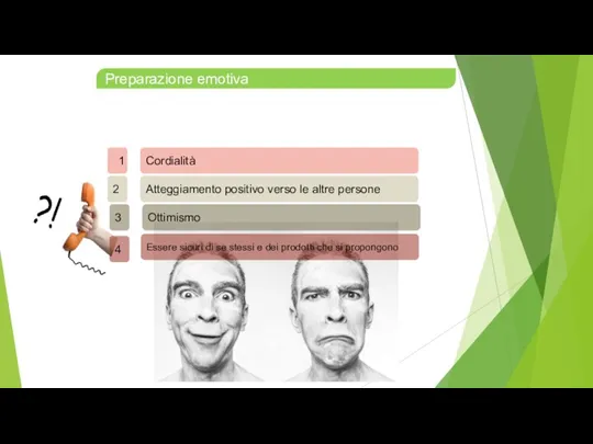 Preparazione emotiva Cordialità Atteggiamento positivo verso le altre persone Ottimismo Essere sicuri