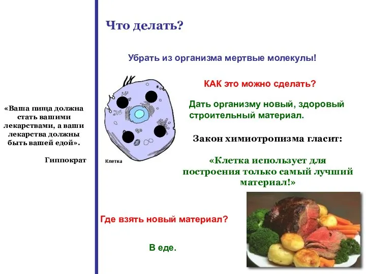 Что делать? Убрать из организма мертвые молекулы! КАК это можно сделать? Дать