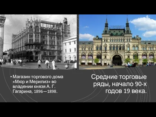 Средние торговые ряды, начало 90-х годов 19 века. Магазин торгового дома «Мюр