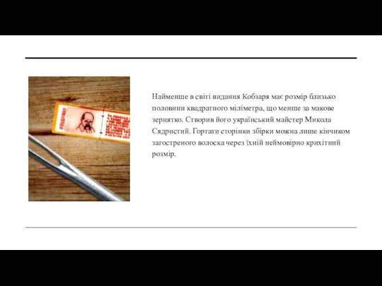 Найменше в світі видання Кобзаря має розмір близько половини квадратного міліметра, що