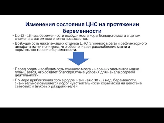 До 12 - 16 нед. беременности возбудимости коры большого мозга в целом