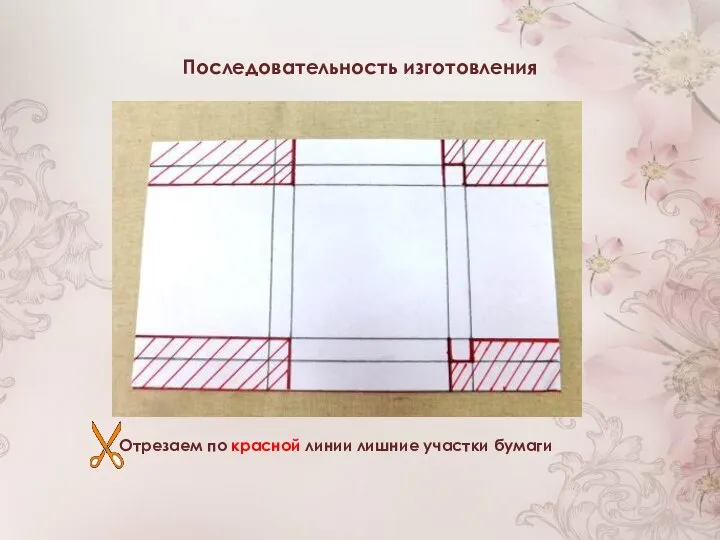 Последовательность изготовления Отрезаем по красной линии лишние участки бумаги