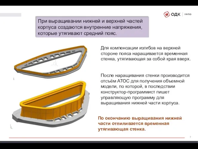 При выращивании нижней и верхней частей корпуса создаются внутренние напряжения, которые утягивают