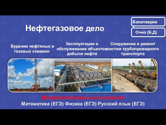 Бурение нефтяных и газовых скважин Эксплуатация и обслуживание объектов добычи нефти Сооружение