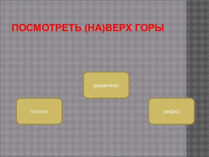 ПОСМОТРЕТЬ (НА)ВЕРХ ГОРЫ раздельно слитно дефис