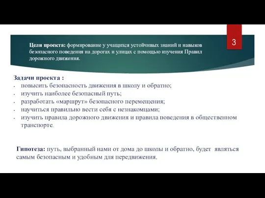 Цели проекта: формирование у учащихся устойчивых знаний и навыков безопасного поведения на