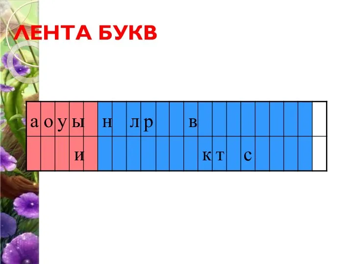 а о и ы ЛЕНТА БУКВ у н с т к л р в