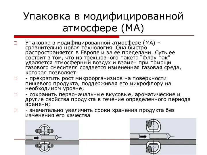 Упаковка в модифицированной атмосфере (МА) Упаковка в модифицированной атмосфере (МА) – сравнительно