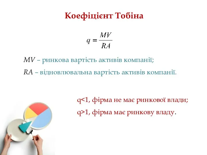 Коефіцієнт Тобіна MV – ринкова вартість активів компанії; RA – відновлювальна вартість