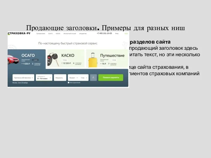 Продающие заголовки. Примеры для разных ниш Заголовки для главных страниц и разделов