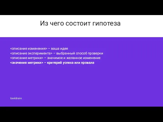 Из чего состоит гипотеза – ваша идея – выбранный способ проверки –