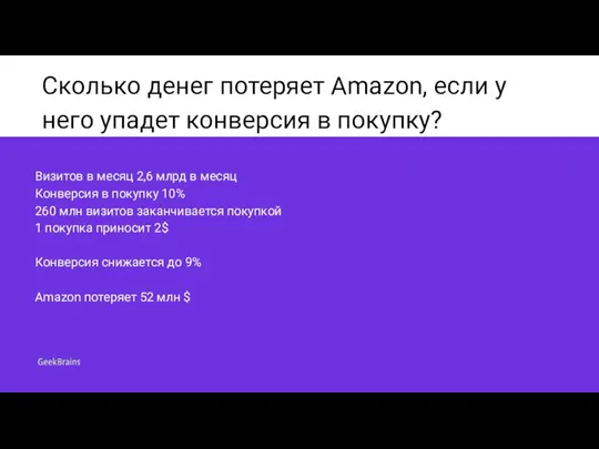 Сколько денег потеряет Amazon, если у него упадет конверсия в покупку? Визитов