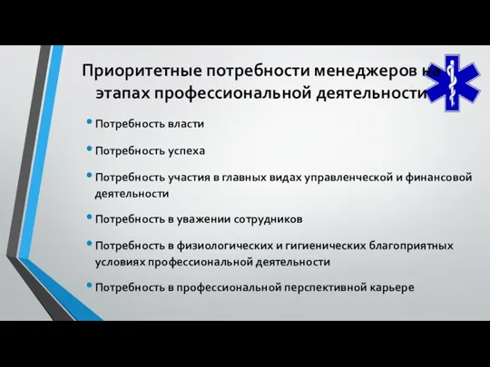 Потребность власти Потребность успеха Потребность участия в главных видах управленческой и финансовой