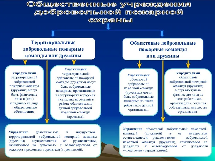 Общественные учреждения добровольной пожарной охраны Территориальные добровольные пожарные команды или дружины Объектовые