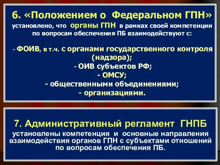 6. «Положением о Федеральном ГПН» установлено, что органы ГПН в рамках своей