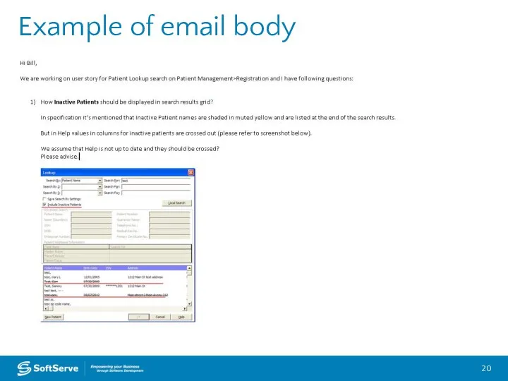 Example of email body