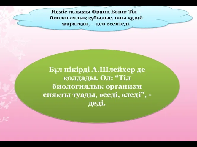 Неміс ғалымы Франц Бопп: Тіл – биологиялық құбылыс, оны құдай жаратқан, –