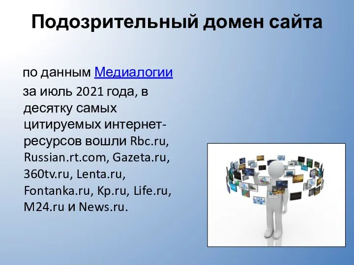 Подозрительный домен сайта по данным Медиалогии за июль 2021 года, в десятку
