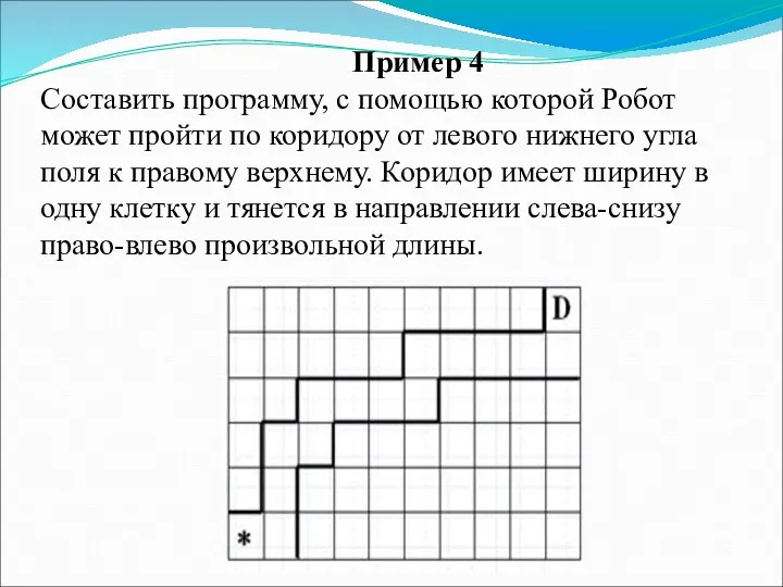 Пример 4 Составить программу, с помощью которой Робот может пройти по коридору