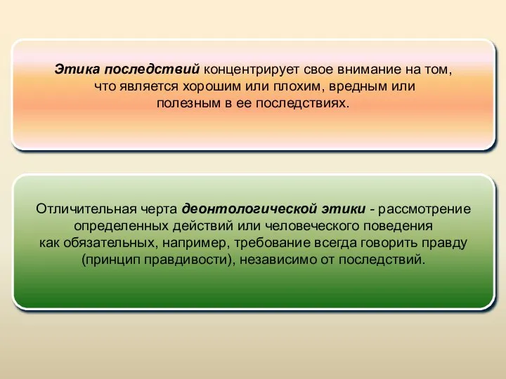 Этика последствий концентрирует свое внимание на том, что является хорошим или плохим,