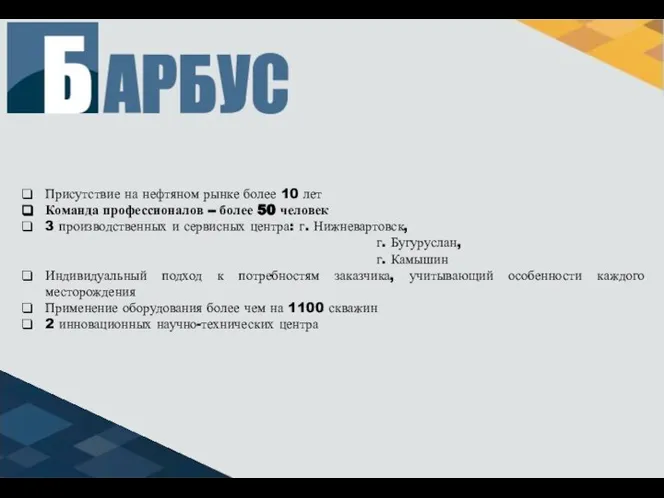 Присутствие на нефтяном рынке более 10 лет Команда профессионалов – более 50