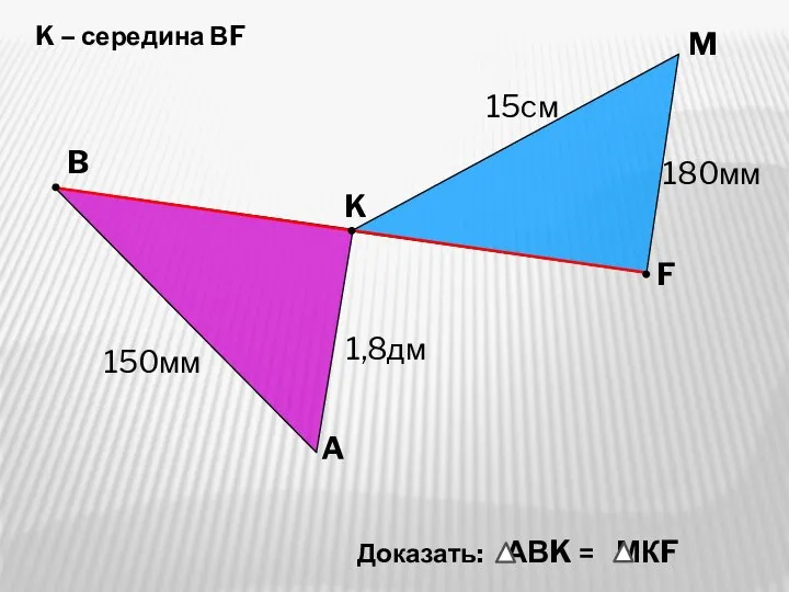A M K B 150мм 15cм K – середина ВF F 1,8дм