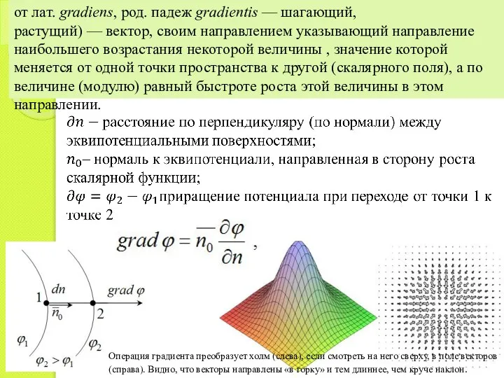 от лат. gradiens, род. падеж gradientis — шагающий, растущий) — вектор, своим