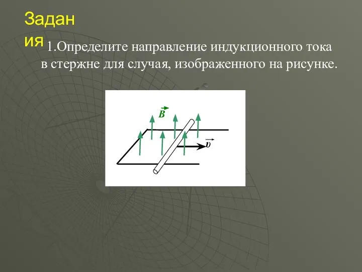 Задания 1.Определите направление индукционного тока в стержне для случая, изображенного на рисунке.
