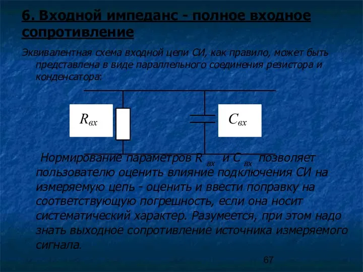 6. Входной импеданс - полное входное сопротивление Эквивалентная схема входной цепи СИ,