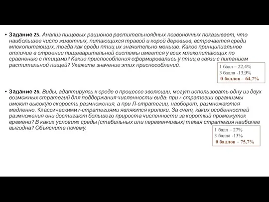 Задание 25. Анализ пищевых рационов растительноядных позвоночных показывает, что наибольшее число животных,