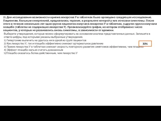 21.Для исследования возможности приема лекарства У в таблетках было проведено следующее исследование.