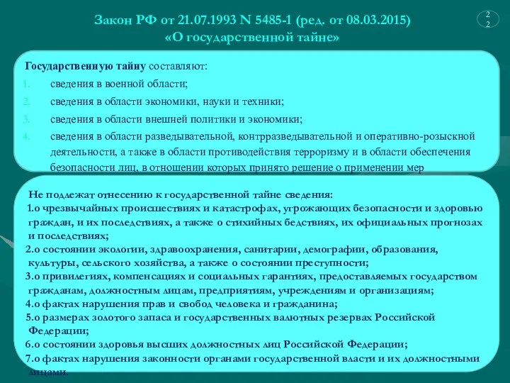 Закон РФ от 21.07.1993 N 5485-1 (ред. от 08.03.2015) «О государственной тайне»