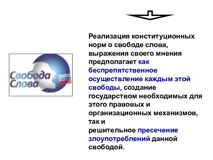 Реализация конституционных норм о свободе слова, выражения своего мнения предполагает как беспрепятственное