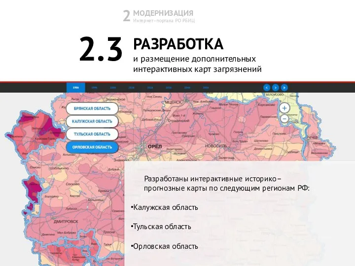 МОДЕРНИЗАЦИЯ Интернет–портала РО РБИЦ 2 2.3 РАЗРАБОТКА и размещение дополнительных интерактивных карт