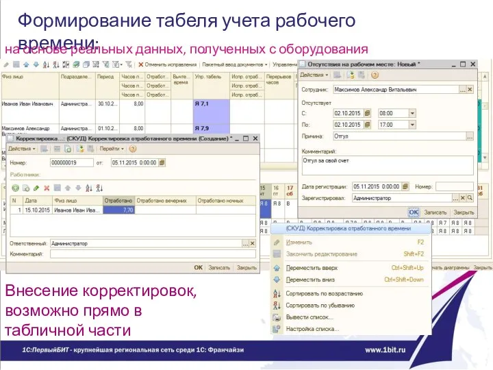 Формирование табеля учета рабочего времени: на основе реальных данных, полученных с оборудования