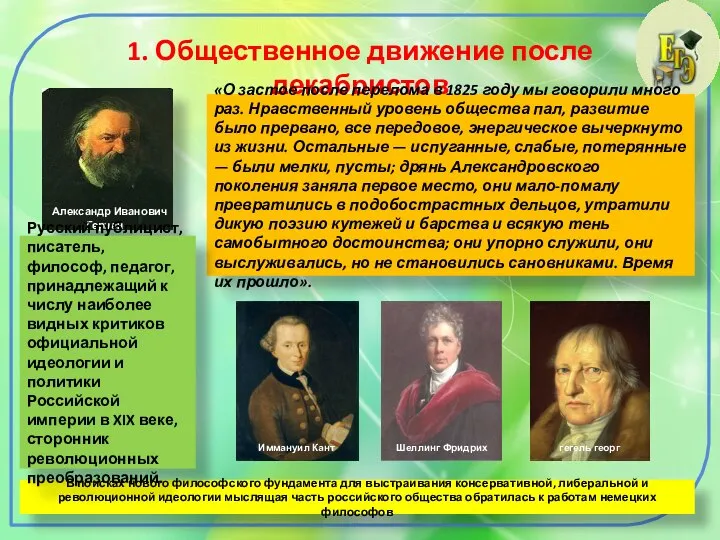 1. Общественное движение после декабристов «О застое после перелома в 1825 году