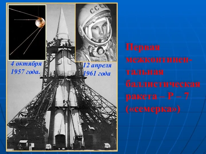 Первая межконтинен-тальная баллистическая ракета – Р – 7 («семерка») 12 апреля 1961