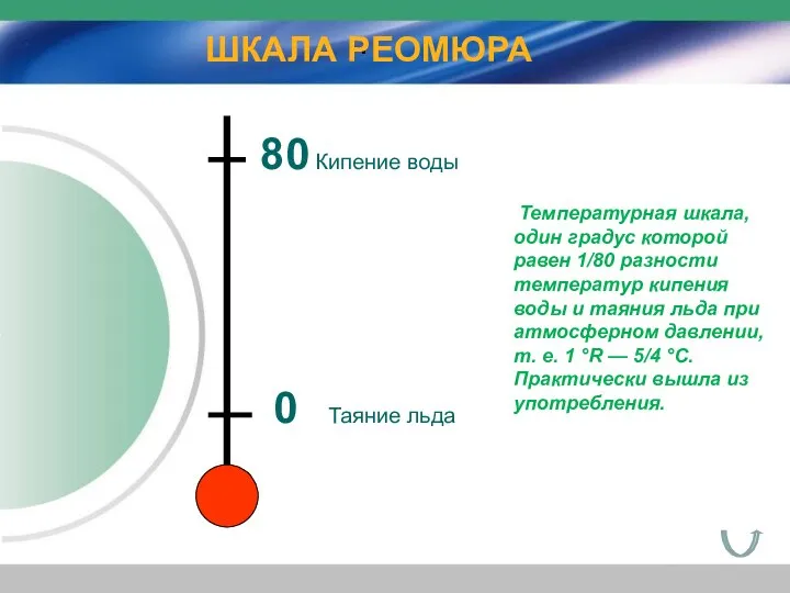 0 Таяние льда 80 Кипение воды . Температурная шкала, один градус которой