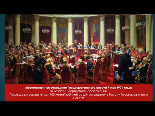 «Торжественное заседание Государственного совета 7 мая 1901 года» включает 81 портретное изображение