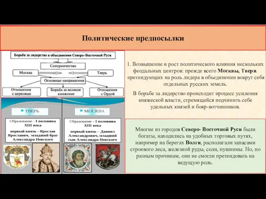 Политические предпосылки 1. Возвышение и рост политического влияния нескольких феодальных центров: прежде