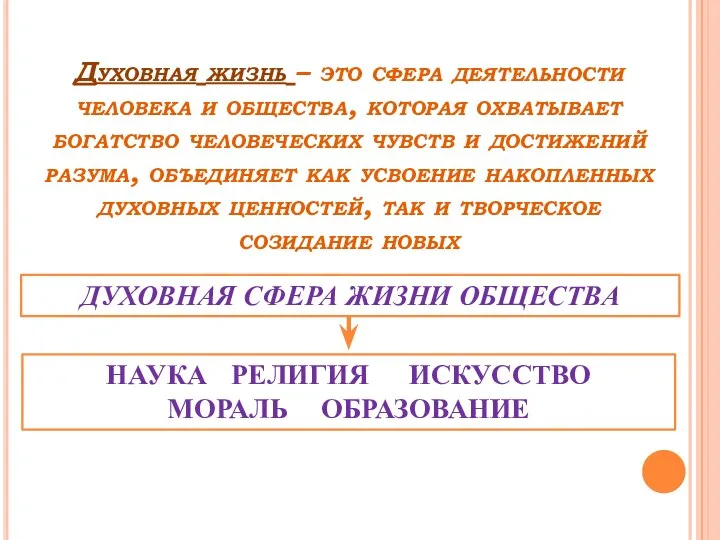 Духовная жизнь – это сфера деятельности человека и общества, которая охватывает богатство