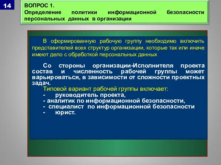 ВОПРОС 1. Определение политики информационной безопасности персональных данных в организации