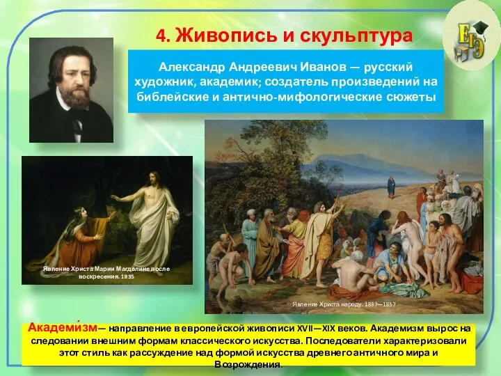 4. Живопись и скульптура Александр Андреевич Иванов — русский художник, академик; создатель