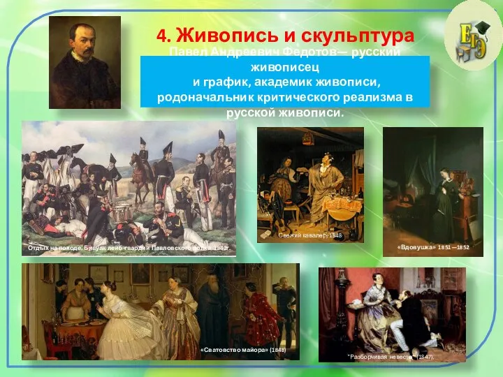 4. Живопись и скульптура Павел Андреевич Федотов— русский живописец и график, академик