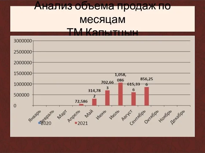 Анализ объема продаж по месяцам ТМ Капытцын