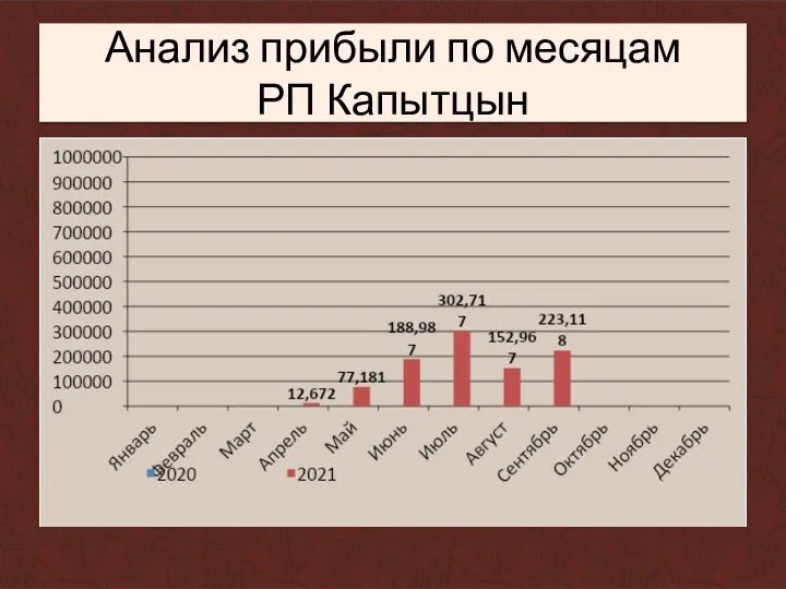 Анализ прибыли по месяцам РП Капытцын