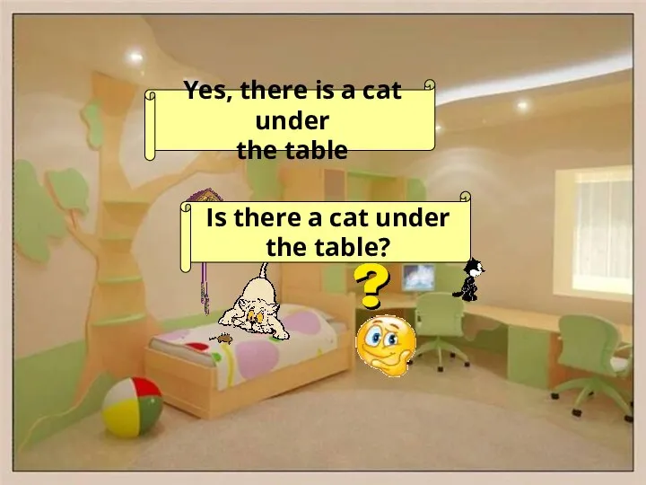 Is there a cat under the table? Yes, there is a cat under the table